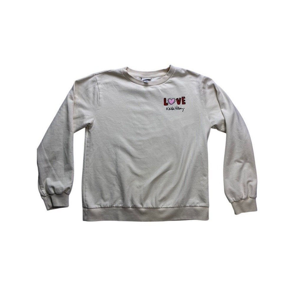 Keith Haring Sweatshirt Womens Medium Cream Love Heart Graphic Pullover